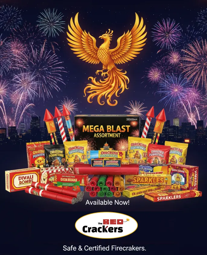 Abstract night-sky rendering representing Sivakasi's fireworks manufacturing tradition