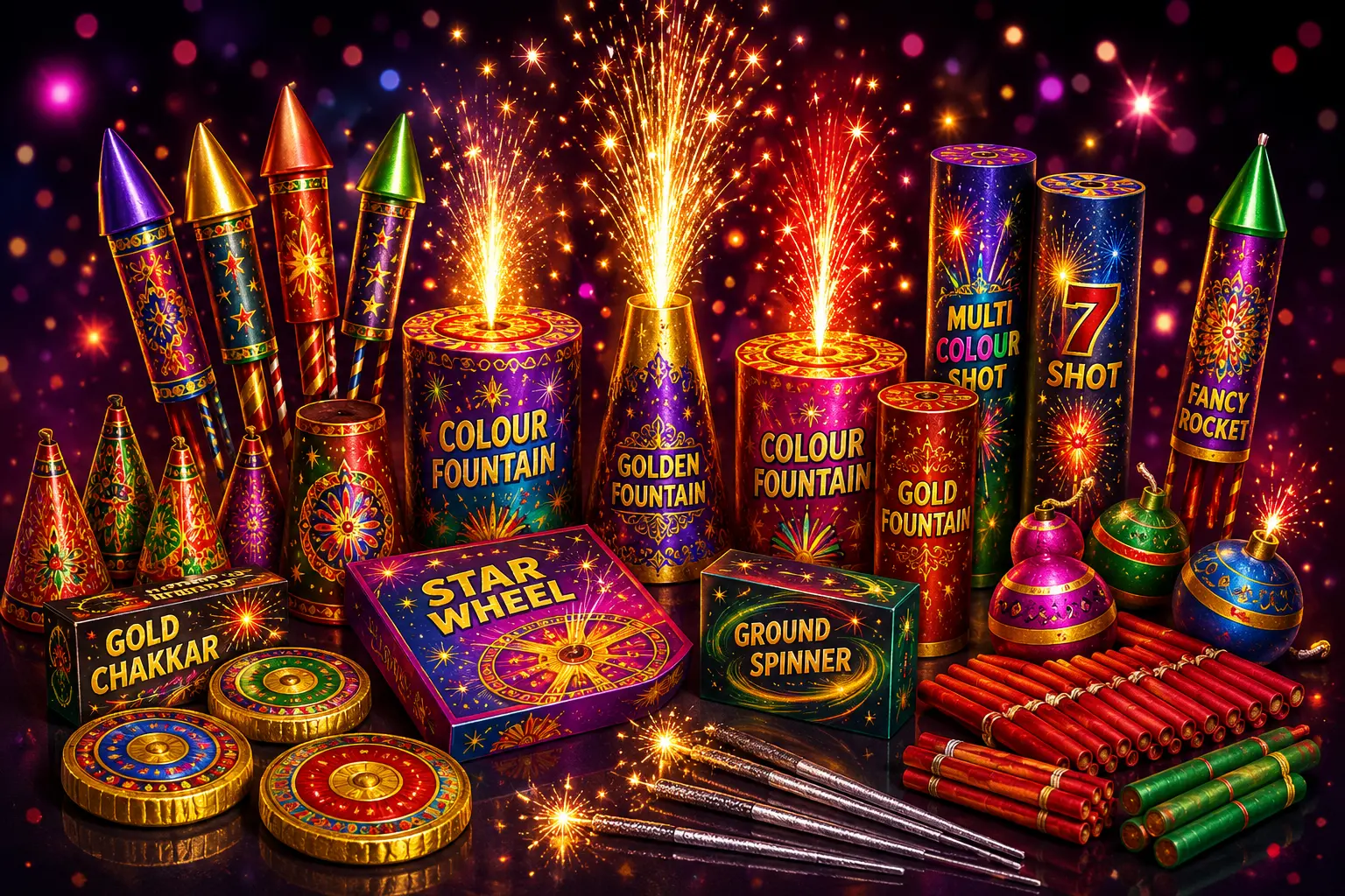 Fancy crackers category — colourful aerial fireworks